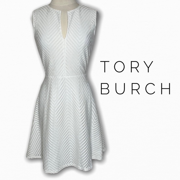 Tory Burch white Eyelet fit and flare dress sz L - Picture 8 of 8